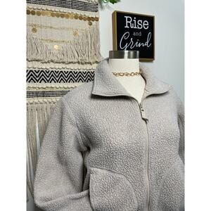Everlane The ReNew Teddy Fleece Tan Bomber Womans Zipper Sweater S